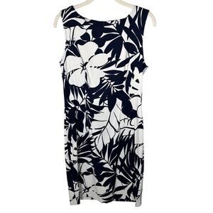 Connected Apparel Blue & White Floral Tropical Print Sheath Dress Women's 6